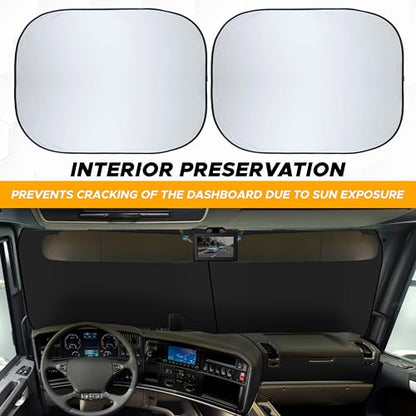 EcoNour Windshield Sun Shade for Semi Truck Size (40" L x 32" D), Front Window Reflective Sunshade for Large Vehicles, 240T Polyester Silver Coated Heat and UV Block Protection - size: Semi-Truck
