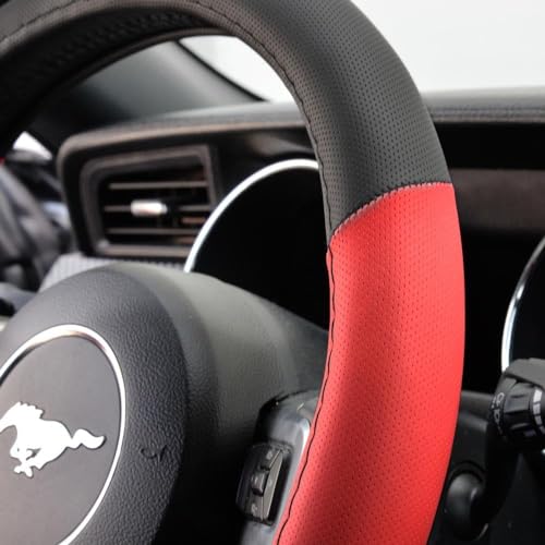PU Leather Car Seat Covers w/Two-Tone Carpet/Vinyl Trim Car Floor Mats – Front and Back Split Bench Seat Covers, Steering Wheel Cover, Floor Mats (Black/Red) - color: Red