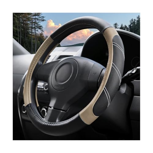Car Steering Wheel Cover, 14.5-15" Soft Leather Stylish Steering Wheel Protector with Non-Slip Lining, Sporty Comfortable Auto Interior Decor Accessories, Universal Fit (Black Beige) - color: Black Beige
