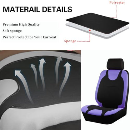 9PCS Car Seat Covers Full Set, Polyester Washable Vehicle 5-Seats Protectors with Headrest Cover, Comfortable Automobile Seat Interior Protection, Universal for Sedan Truck SUV (Purple)