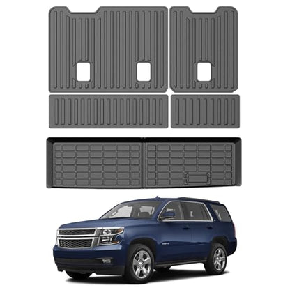 Mixsuper Cargo Liner for Chevy Tahoe 2015-2020, Cargo Mat Backrest Mat for Tahoe, All Weather Trunk Mat Backrest Mat TPE Back Seat Cover Protector for Tahoe Accessories - size: 15-20 |Tahoe| Cargo & Backrest Mat