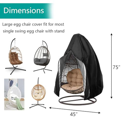 【Upgraded】Patio Egg Chair Covers with Zipper, Wicker Egg Swing Chair Covers, Waterproof Heavy Duty Weather Resisatnt Outdoor Chair Cover, Windproof Hanging Chair Cover, 75" x 45", Black, 2 Pack - color: Black, size: 2 Pack-Single Seat 75'' (L) x 45''(W)