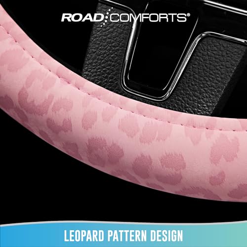 Road Comforts Leopard Steering Wheel Cover for Women, Cute Anti-Slip Microfiber Leather, Universal Fit 14.5-15 Inch Round Steering Wheel - Full Pink - color: Round All Pink
