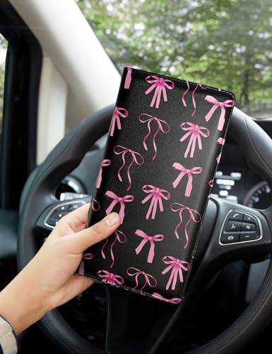 Mymazn Car Registration and Insurance Holder, PU Leather Glove Box Car Organizer with Magnetic Closure, Car Document Holder for Driver's License & Essential Documents (Pink Bow) - color: Pink Bow