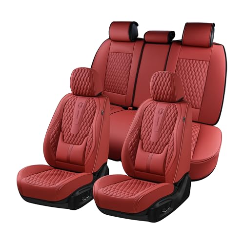 Coverado Car Seat Covers Full Set, Red Seat Covers for Car with Lumbar Support, Nappa Leather Seat Covers Waterproof Car Seat Protectors Universal Fit for Most Cars SUV Trucks - color: A/Red, size: FullSet
