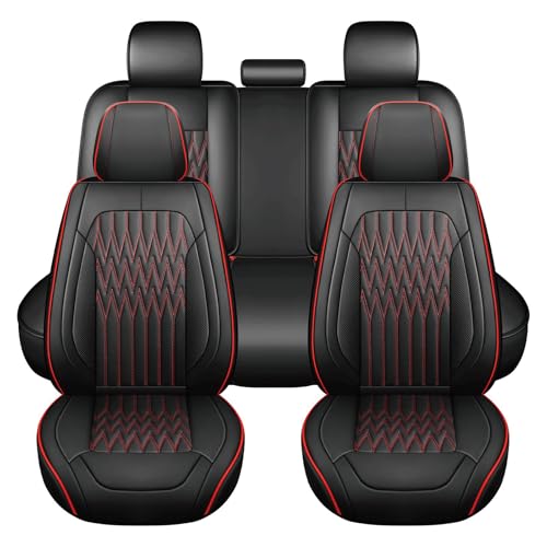 Huidasource Black & Red Car Seat Covers, Waterproof Faux Leather Universal Fit Most Cars Sedans SUVs Trucks Airbag Compatible, Cup Holder Access, Car Seat Compatible, Easy Install, Wipes Clean - color: B-Black&Red, size: 5pcs Full Set