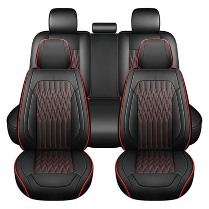 Huidasource Black & Red Car Seat Covers, Waterproof Faux Leather Universal Fit Most Cars Sedans SUVs Trucks Airbag Compatible, Cup Holder Access, Car Seat Compatible, Easy Install, Wipes Clean - color: B-Black&Red, size: 5pcs Full Set