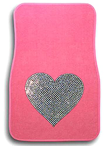 Universal Fit Front/Rear 4 Piece Full Set Heart Shiny Bling Sequins Design Studded Pink Carpet Car Truck Floor Mats (White Heart-Pink) - color: White Heart-Pink