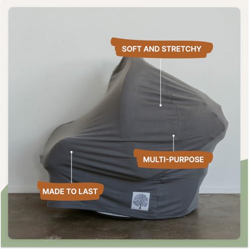 Parker Baby 4 in 1 Car Seat Cover for Girls and Boys - Stretchy Carseat Canopy, Nursing Cover, Grocery Cart Cover, High Chair Cover - “Pewter” - color: Pewter