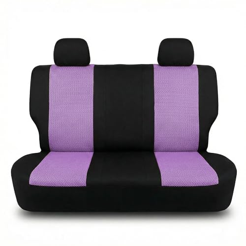 FH Group Automotive Rear Car Seat Covers for SUV, Trucks, Sedan and More - Universal Fit Rear Solid Bench Design Interior Accessories - 3D Mesh Fabric Center Panel - Purple - color: Purple, size: Rear Set
