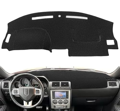 Dash Cover Mat for Dodge Challenger with Light Sensor w/o Speaker Cutout, Dashboard Pad Carpet Protector K185 (Black) - color: black