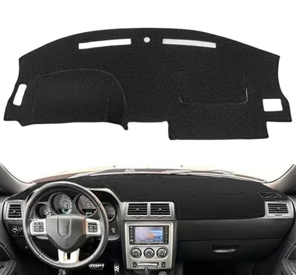 Dash Cover Mat for Dodge Challenger with Light Sensor w/o Speaker Cutout, Dashboard Pad Carpet Protector K185 (Black) - color: black