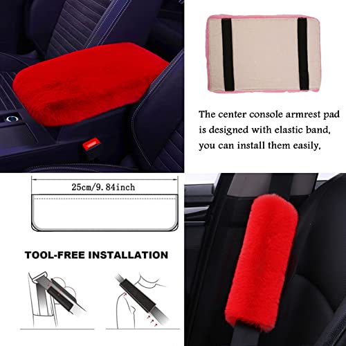 ZYNQACC 1 Set 8 Pieces Fluffy Steering Wheel Cover Set,Warm Soft Fuzzy Steering Wheel Covers for Women/Girls,Universal 15 Inches Girls Car Accessories (Red) - color: Red