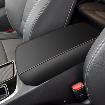 AOMSAZTO Leather Armrest Cushion for 2019-2015 Hyundai Sonata Black with Red Stiches - color: red stiches