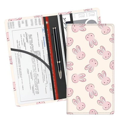 Leather Car Registration and Insurance Card Holder, Cute Car Accessories Vehicle Glove Box Car Organizer for Documents, Cards, License Cute Pink Rabbits - color: Cute Pink Rabbits