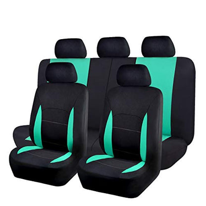 Flying Banner Car Seat Covers Full Set Front Seats and Rear Bench Polyester car seat Protectors Black Gray Purple airbag Compatible Rear Bench Split (Black Mint Green) - color: Black Mint green