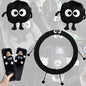 Car Headrest Pillow & Steering Wheel Cover Set with Cute Big-Eyed Furball Travel Neck Support Pillow Fur Car Interior Accessory (Black 5Pcs Set) - color: Black 5pcs Set