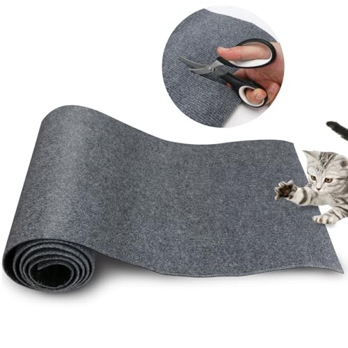 Cat Scratch Mat 120"x15.8",Cat Scratch Carpet Trimmable Self-Adhesive Cat Scratch Pad,Decorative Cat Tree Shelf，Cat Wall，Cat Scratching Post,Cat Couch Protector(Grey) - color: Gray
