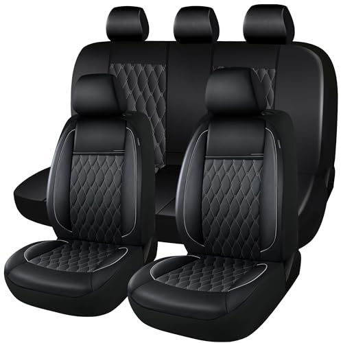 CAROMOP Faux Leather Car Seat Covers Full Set,Luxury and Comfortable Covers for Cars,Split Bench Compatible Car Interior Covers,Universal Fit for Suvs,Vans,Trucks,Airbag Compatible(5-Seat Black/Grey) - color: Black/Gray, size: Full Set