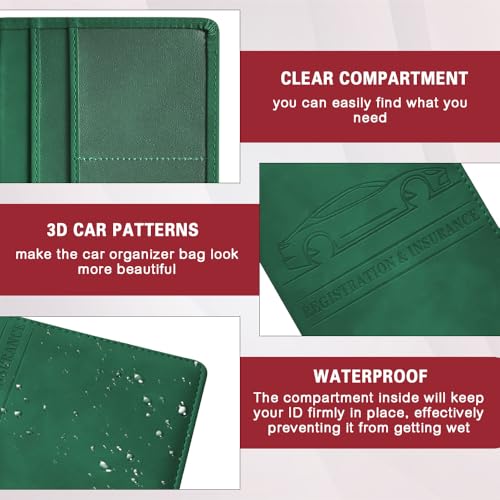 Car Registration and Insurance Holder, Registration and Insurance Card Holder, Auto Glove Box Organizer with Magnetic Shut, PU Leather Automobile Documents Wallet for Cards (Dark Green) - color: Dark Green