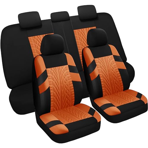 VarCozy Car Seat Covers Full Set, Front & Split Rear Bench for Car, Universal Cloth SUV, Sedan, Van, Automotive Interior Covers, Airbag Compatible - color: Black&Orange, size: Full Set