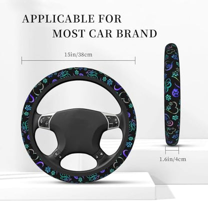 Paw Print Heart Print Steering Wheel Cover Anti-Slip,Sweat Absorption Universal 15 inch Steering Wheel Covers Cute car Accessories for Men Women - color: Black 1