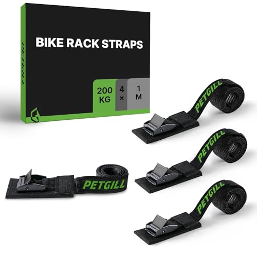 EBike Rack Straps, 4 Pieces, 39 in (1 m) Length, 0.8 mm Width, 440 lbs (200 kg) Load Capacity, Clamp Lock Lashing Straps for All Bike Racks, Roof Racks & Kayaks(Packaging May Vary)
