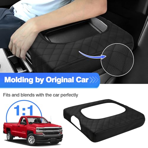 Autorder Center Console Cover for 2014-2018 Chevy Silverado/GMC Sierra Accessories Armrest Cover Anti-Scratch Middle Console Pad Leather Armrest Protector(ONLY for Split Bench Seat Console) - size: 14-18 Chevy Silverado Split Bench Seat