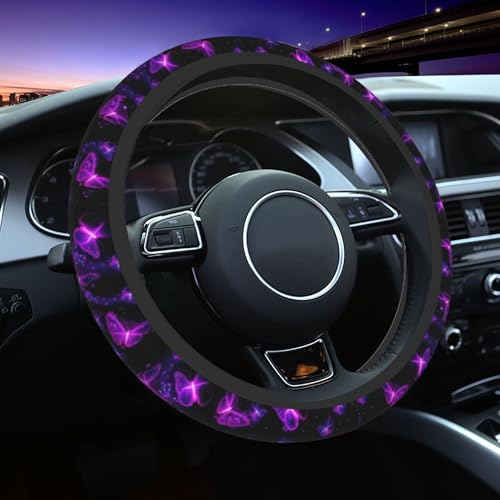 Purple Butterfly Steering Wheel Cover - Beautiful Butterfly Steering Wheel Cover Universal 15 Inch Non-Slip Breathable Neoprene Car Accessory Decor for Women and Men Steering Wheel Protector - color: Purple butterfly