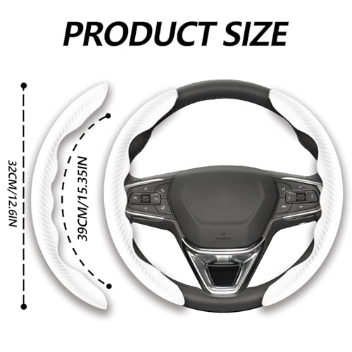 2pcs Universal Fit Carbon Fiber Steering Wheel Cover, Anti-Skid Steering Wheel Cover/Segmented Steering Wheel Protector/Car Interior Accessories (White) - color: White