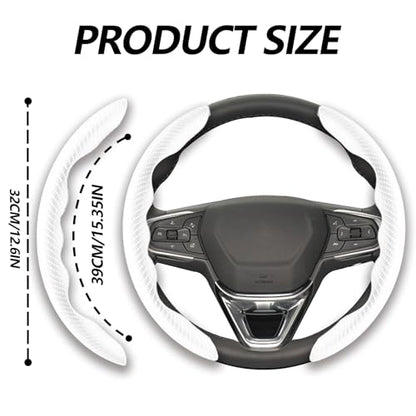 2pcs Universal Fit Carbon Fiber Steering Wheel Cover, Anti-Skid Steering Wheel Cover/Segmented Steering Wheel Protector/Car Interior Accessories (White) - color: White