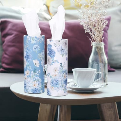 Ctosree Car Tissues Holder with Facial Tissues-6pk- Travel Tissue Tubes Box Container Fit for Car Cup Holder Tissues Floral Cylinder(Blue,White) - color: Blue,White