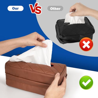 Car Tissue Holder, Standard Tissue Holder for Car Pu Leather Car Napkin Holder, Car Backseat Extra Large Tissue Organization Fit for 120-150 Tissues 9.84'' x 3.94'' x 5.51'' (Matte Brown) - color: Matte Brown