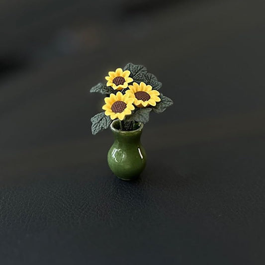 Car Center Console Decoration Cute Sunflower Vase Figurines Rear View Fun Decor Ornament Auto Inner Dashboard Accessory Dark Green Vase Sunflower Car Interior Decoration Ornament Wedding Decor