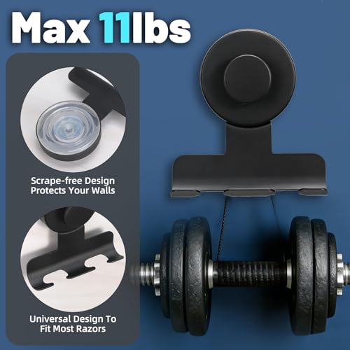 No-Drill Suction Cup Razor and Shaver Holder, Stainless Steel Shower Hook for Towel & Loofah, Damage-Free Reusable Bathroom Wall Organizer 2 Pack Matte Black - color: Matte Black