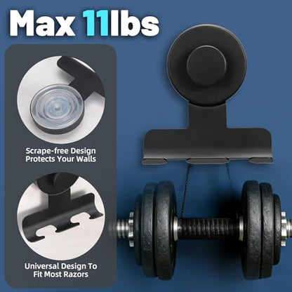 No-Drill Suction Cup Razor and Shaver Holder, Stainless Steel Shower Hook for Towel & Loofah, Damage-Free Reusable Bathroom Wall Organizer 2 Pack Matte Black - color: Matte Black