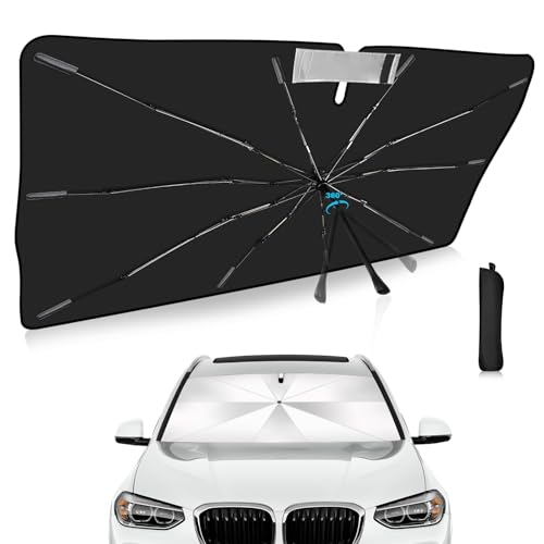 Windshield Sun Shade Umbrella Compatible with BMW X3 2018-2025, Upgraded Titanium Silver Sunshade with 360° Bendable Handle & Rearview Mirror Cutout, Reflective UV Heat Insulation - size: For BMW X3 2018+