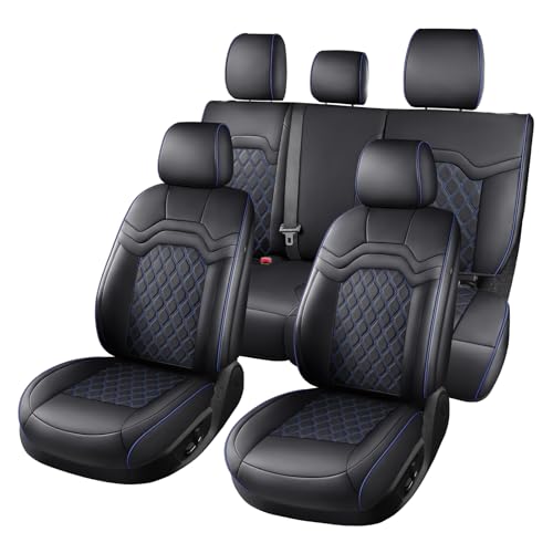 Huidasource Wrangler Seat Covers 4 Door 2007-2017, Front & Rear Airbag Compatible Leather Seat Cover for Jeep Wrangler JK Unlimited Sahara, Rubicon, Sport, Willys (Full Set/Black&Blue) - color: Full Set/Black & Blue, size: 07-17 Wrangler JK 4-Door