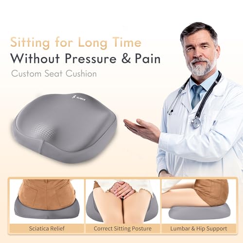 Car Seat Cushion and Lumbar Support Headrest Pillow Memory Foam Seat Cushion Ergonomic 2-in-1 Car Neck Pillow & Back Support for Car Truck Seat Long Driving Sciatica Tailbone Pain Relief, Gray - color: Gray, size: Seat Cushion + 2-in-1 Lumbar&headrest Pil