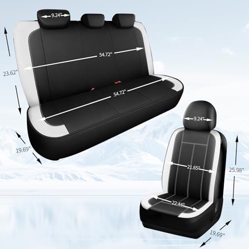 HChengkikz Car Seat Covers Full Set, Waterproof Neoprene Car seat Covers, Airbag Compatible, Universal Fit Automotive Seat Covers for Most Cars, Trucks, SUVs (Black + White) - color: N816 Black White, size: Full Set