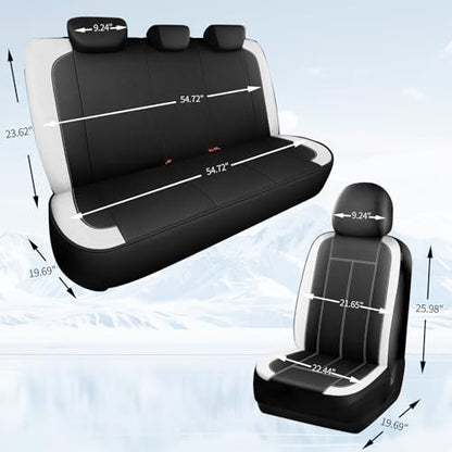 HChengkikz Car Seat Covers Full Set, Waterproof Neoprene Car seat Covers, Airbag Compatible, Universal Fit Automotive Seat Covers for Most Cars, Trucks, SUVs (Black + White) - color: N816 Black White, size: Full Set