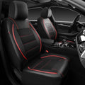 CAR PASS Universal FIT Piping Leather Two Front Seat Covers, Waterproof Faux Leather for SUV Sedan Van Truck, Airbag Compatible,Reserved Opening Holes for Headrest Covers. (Black red) - color: Black Red