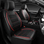 CAR PASS Universal FIT Piping Leather Two Front Seat Covers, Waterproof Faux Leather for SUV Sedan Van Truck, Airbag Compatible,Reserved Opening Holes for Headrest Covers. (Black red) - color: Black Red
