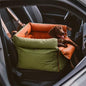 FUNNYFUZZY Luxury Dog Car Seat for Small Medium Dogs Under 35 lbs, Waterproof Leather Pet Booster Seat with Safety Leash & Anti-Slip Base, Fully Padded Dog Car Bed, Portable Puppy Carrier(Green)