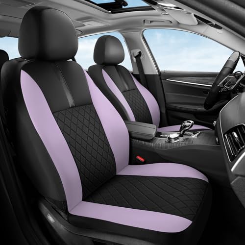 Coverado Car Seat Covers Front Pair, Automotive Leather Seat Covers for Car，Universal Fit Front Back Seat Cover, Non-Slip Waterproof Breathable Car Seat Protector - color: BlackPurple, size: Frontpair