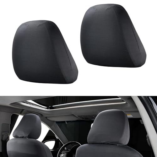2 PCS Car Seat Headrest Cover, 9" x 10.6" Knitted Stretch Breathable Fully Surrounded Simple Dust Cover, Reusable Flexible Headrest Protector, Universal for Most Cars (Black) - color: Black
