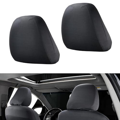 2 PCS Car Seat Headrest Cover, 9" x 10.6" Knitted Stretch Breathable Fully Surrounded Simple Dust Cover, Reusable Flexible Headrest Protector, Universal for Most Cars (Black) - color: Black