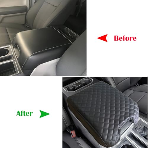 Zxiaochun Center Console Cover for Ford F150 2015-2020, F250 F350 F450 2017-2022 and Expedition 2018-2024 Leather Arm Rest Box Lid Middle Console Cover Armrest Box Protective Cover(Bucket Seat Only) - color: Bucket Seat Console