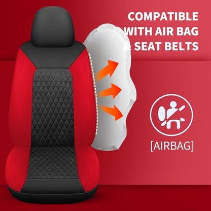 HChengkikz Red Car Seat Covers, Breathable and Waterproof Seat Cover Full Set, PU Premium Universal Fit Automotive Airbag Compatible for Cars Sedans SUVs Vans and Trucks (Full Set, Black + Red) - color: N1 Black Red, size: Full Set