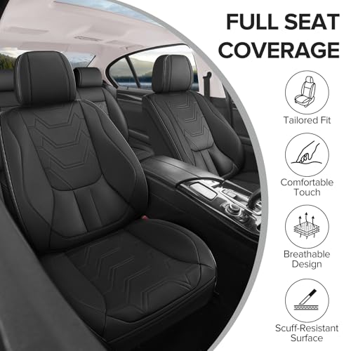 Car Seat Covers Full Set, Black Seat Covers for Car with Lumbar Support, Faux Leather Waterproof Seat Covers 5 Seats, Breathable Automotive Seat Covers Fit for Most Cars SUV Truck